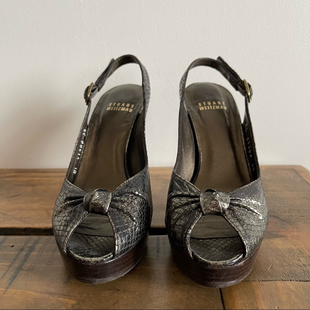 STUART WEITZMAN Metallic Peep Toe Sling Back Heels - Picture 4 of 9